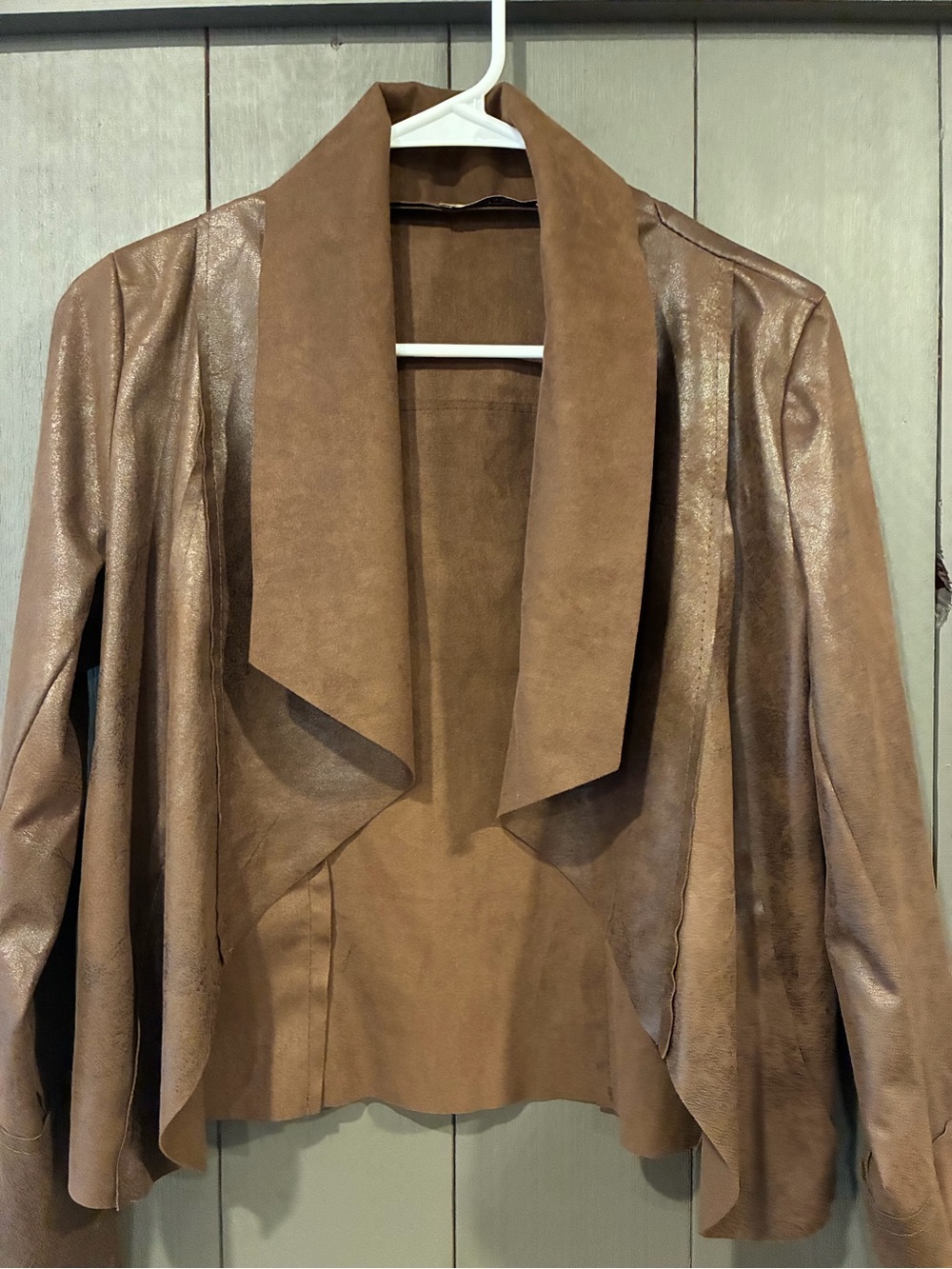 Gigi Moda Women's Brown Faux-Suede Draped Open Front Jacket Sz medium